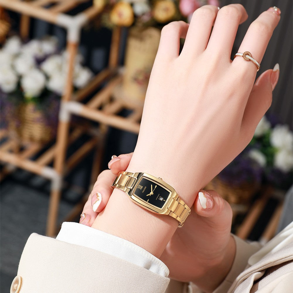 Relógio Feminino WWOOR Luxo Aço Inoxidável com Calendário e 3ATM