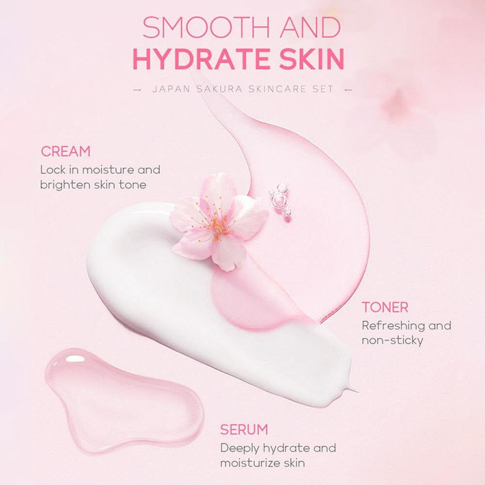 Kit Sakura LAIKOU 3 ou 5 Peças – Cuidados com a Pele, Sérum, Tônico, Creme Facial e Creme para Olhos