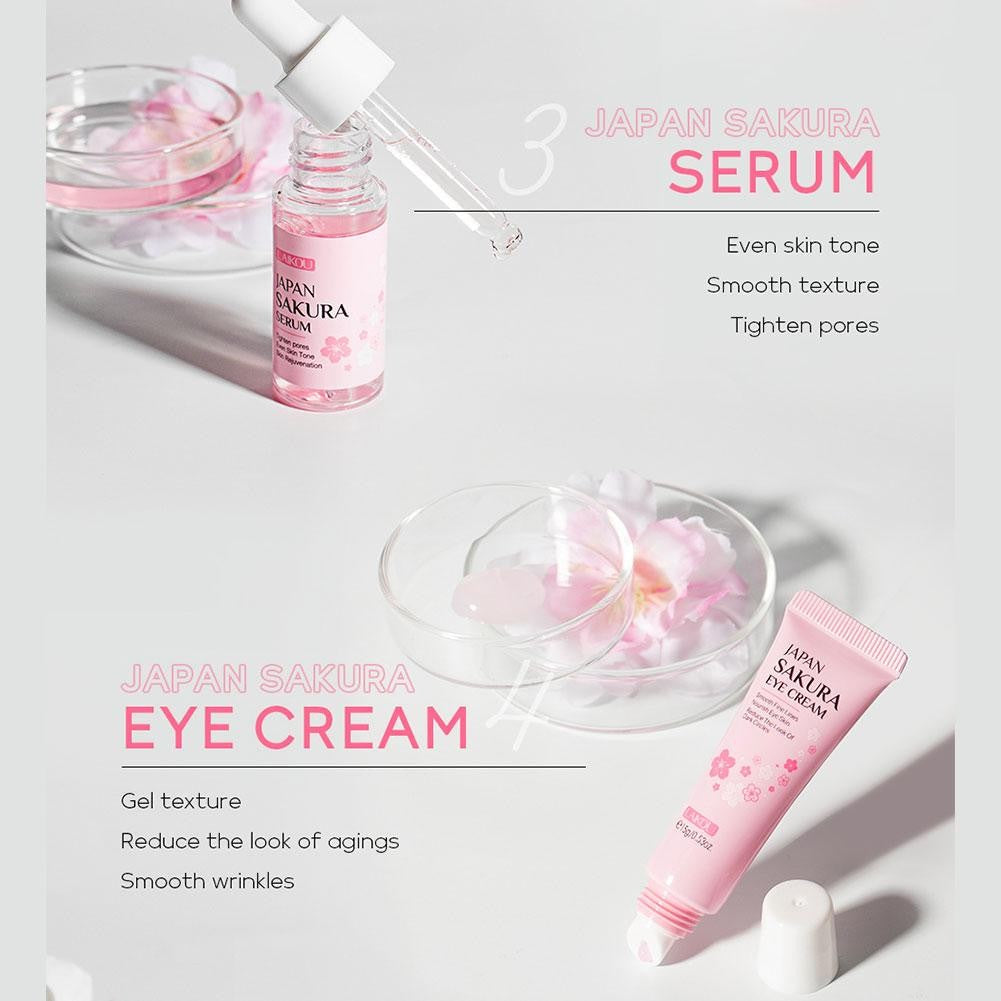 Kit Sakura LAIKOU 6 Itens para Cuidados com a Pele – Limpeza, Sérum, Creme e Protetor Solar Facial