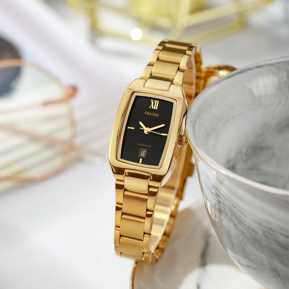Relógio Feminino WWOOR Luxo Aço Inoxidável com Calendário e 3ATM