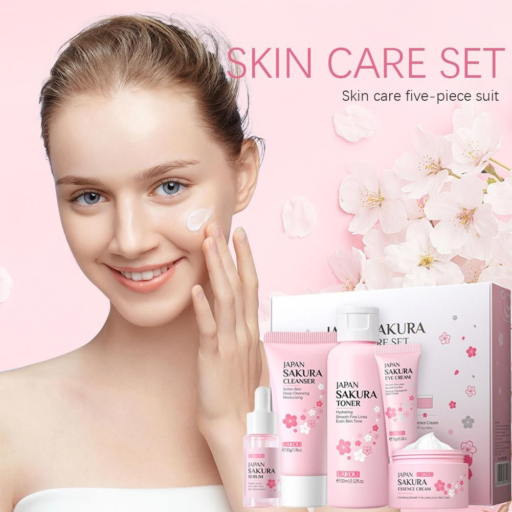 Kit Sakura LAIKOU 3 ou 5 Peças – Cuidados com a Pele, Sérum, Tônico, Creme Facial e Creme para Olhos