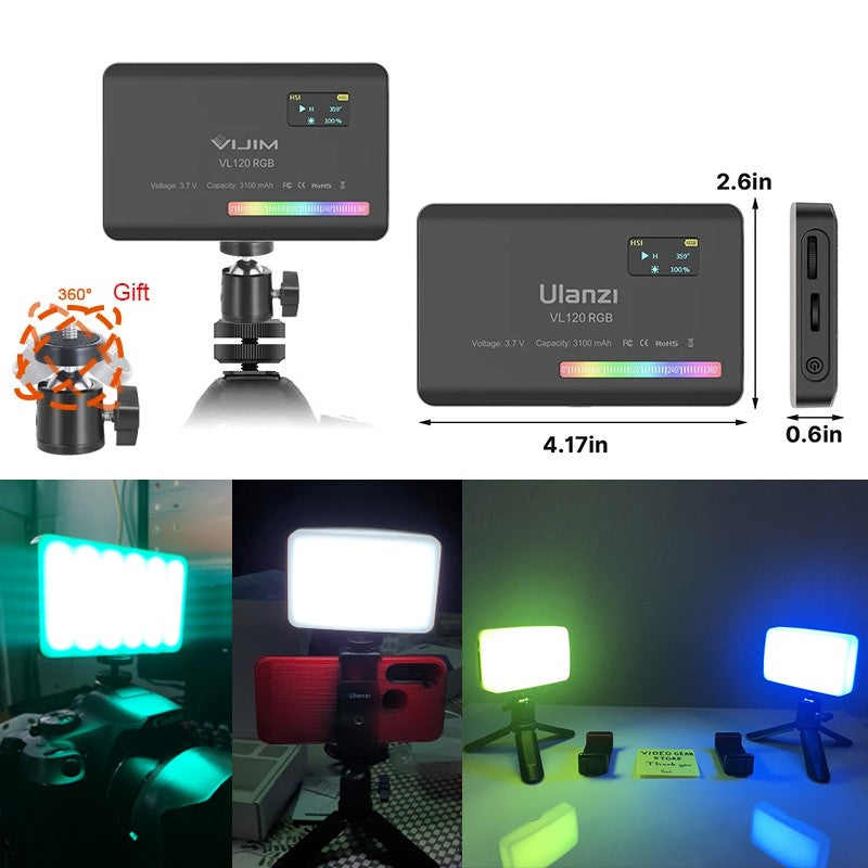 Ulanzi VL120 RGB Luz LED Portátil 2500K–9000K Recarregável para Vídeo e Foto