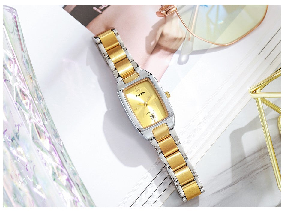 Relógio Feminino WWOOR Luxo Aço Inoxidável com Calendário e 3ATM