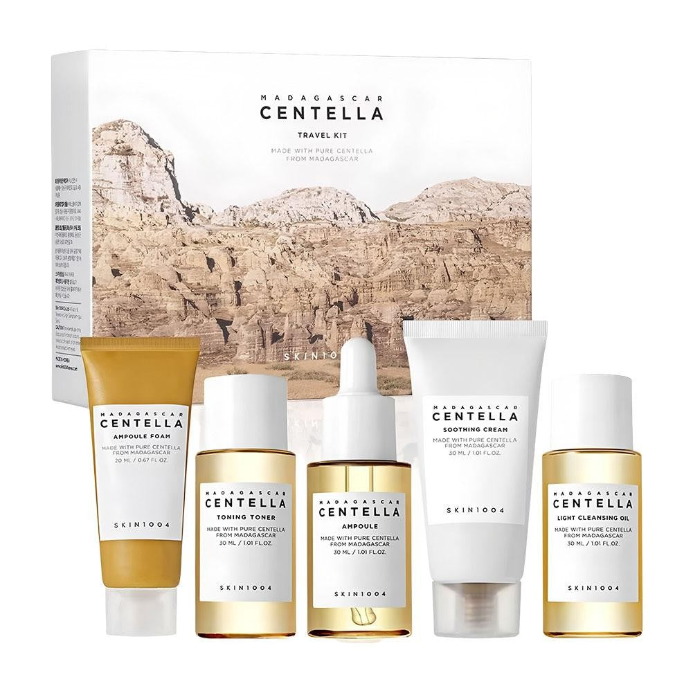 Kit de Viagem Centella Asiática Hidratante – 5 Itens para Cuidados com a Pele, Reduz Secura e Acalma a Pele