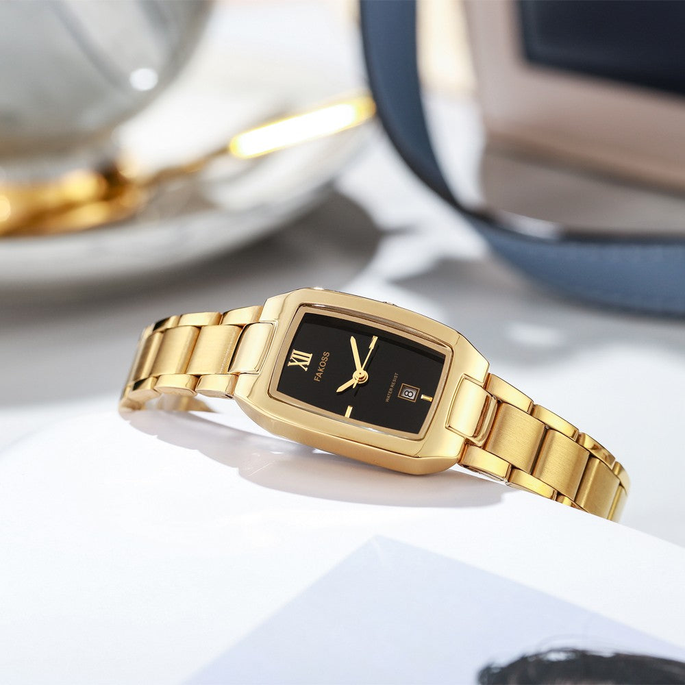 Relógio Feminino WWOOR Luxo Aço Inoxidável com Calendário e 3ATM