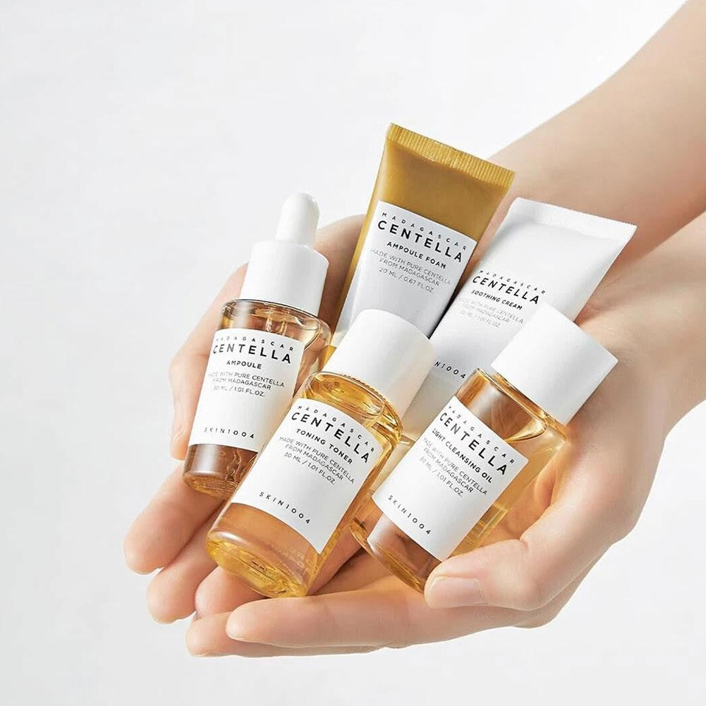 Kit de Viagem Centella Asiática Hidratante – 5 Itens para Cuidados com a Pele, Reduz Secura e Acalma a Pele