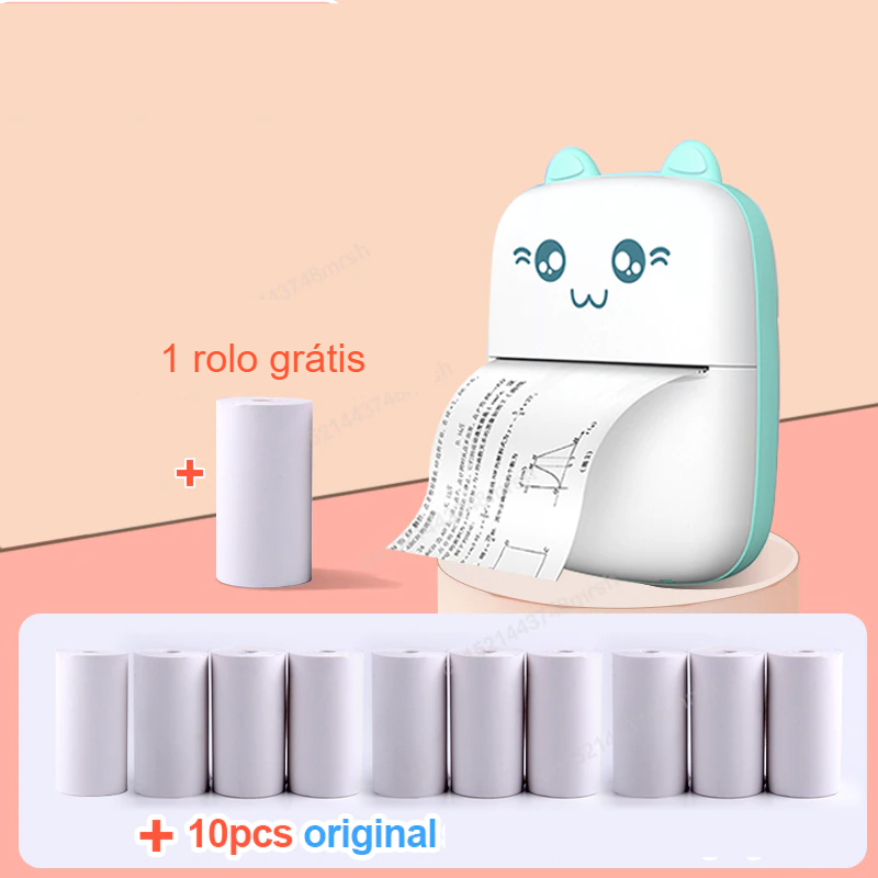 Impressora Térmica Portátil Mini Gatinho Bluetooth 58mm – Impressão Sem Tinta para Fotos, Etiquetas e Textos (Android e iOS)