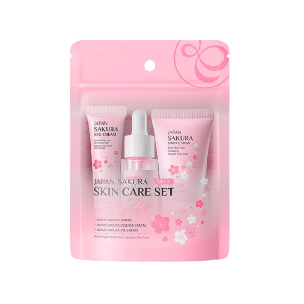 Kit Sakura LAIKOU 3 ou 5 Peças – Cuidados com a Pele, Sérum, Tônico, Creme Facial e Creme para Olhos