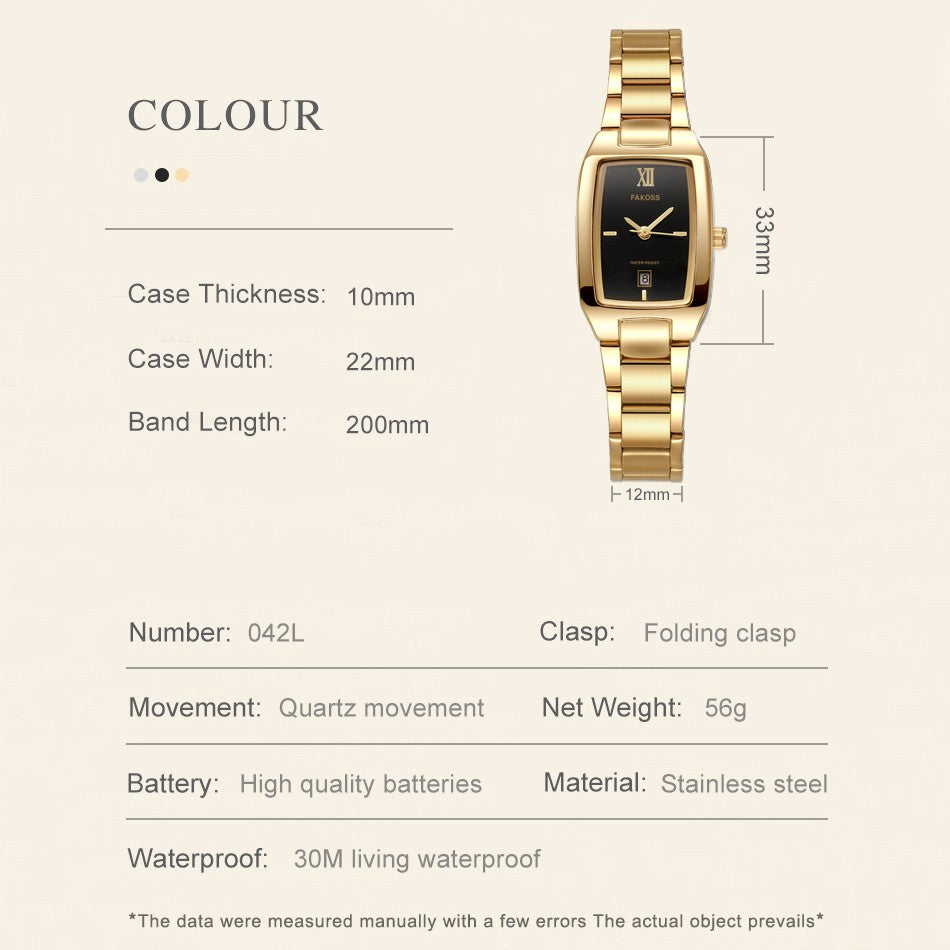 Relógio Feminino WWOOR Luxo Aço Inoxidável com Calendário e 3ATM