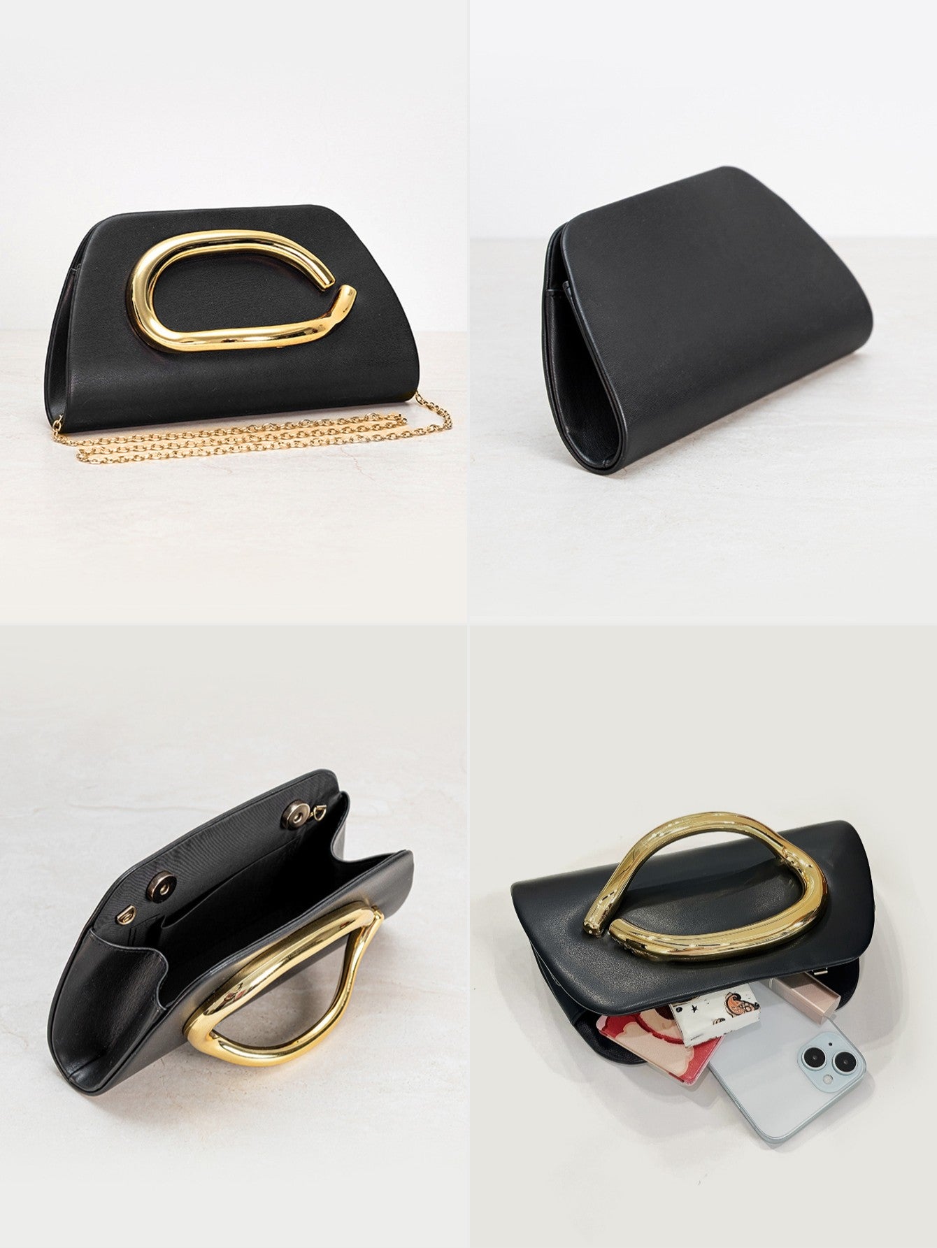 Clutch Feminina Box com Fivela Dourada – Bolsa de Festa Elegante