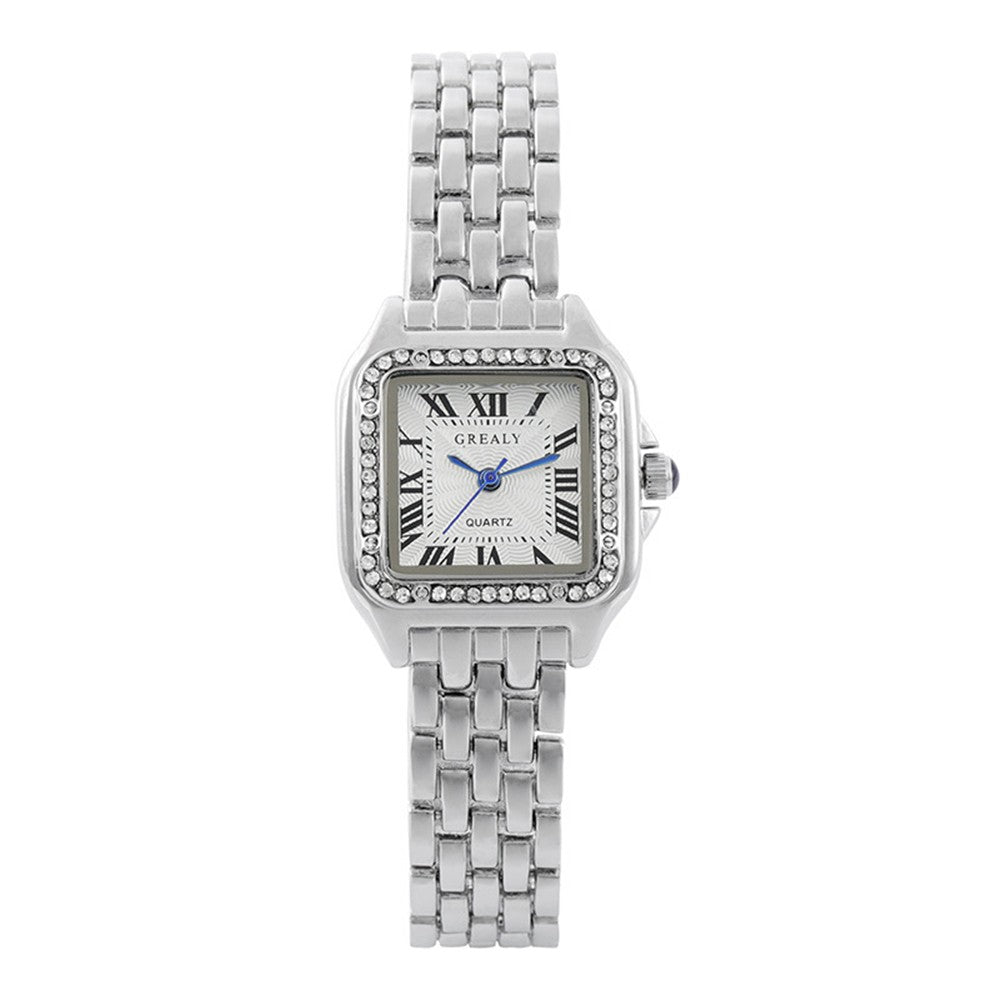 Relógio Feminino Luxo Quadrado Dourado com Números Romanos