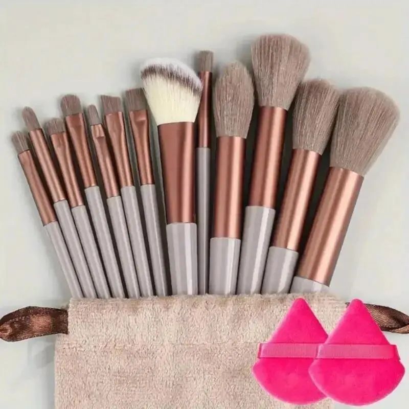 Kit Profissional de Pincéis de Maquiagem com Esponja e Necessaire – 13 a 16 Peças
