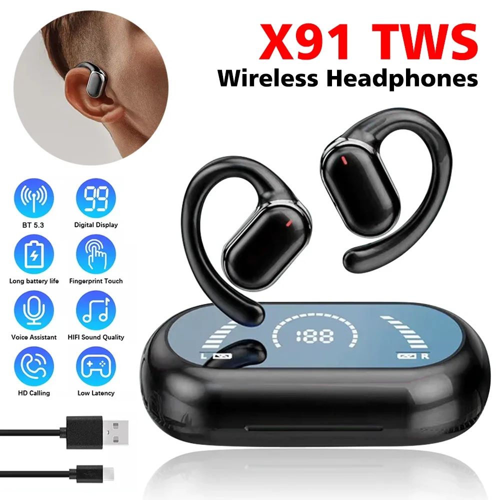 Fone Bluetooth 5.3 Earhook Esportivo com Microfone e Estojo de Carga