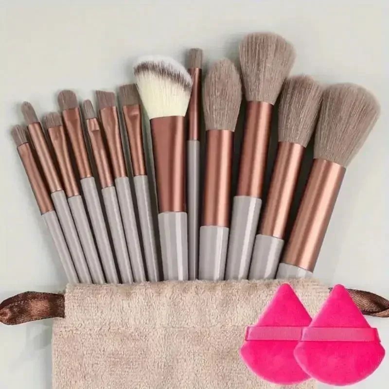 Kit Profissional de Pincéis de Maquiagem com Esponja e Necessaire – 13 a 16 Peças