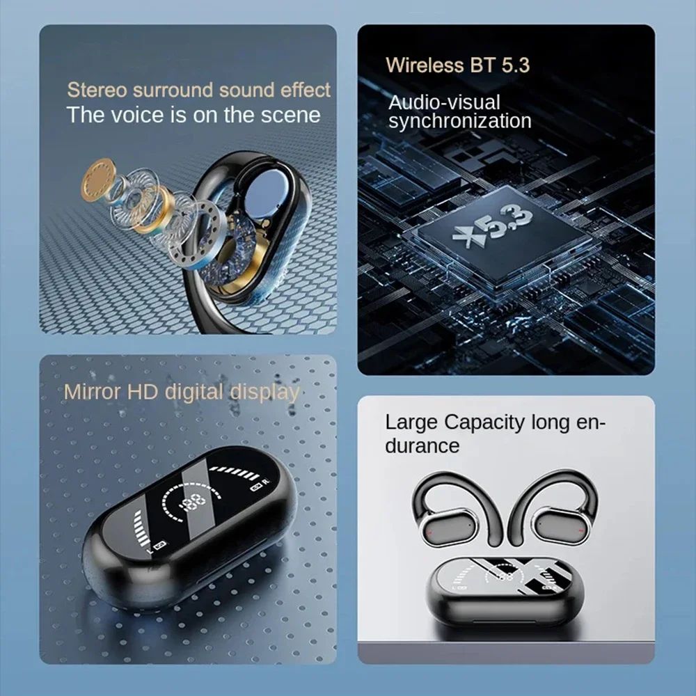 Fone Bluetooth 5.3 Earhook Esportivo com Microfone e Estojo de Carga
