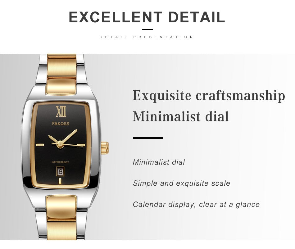 Relógio Feminino WWOOR Luxo Aço Inoxidável com Calendário e 3ATM