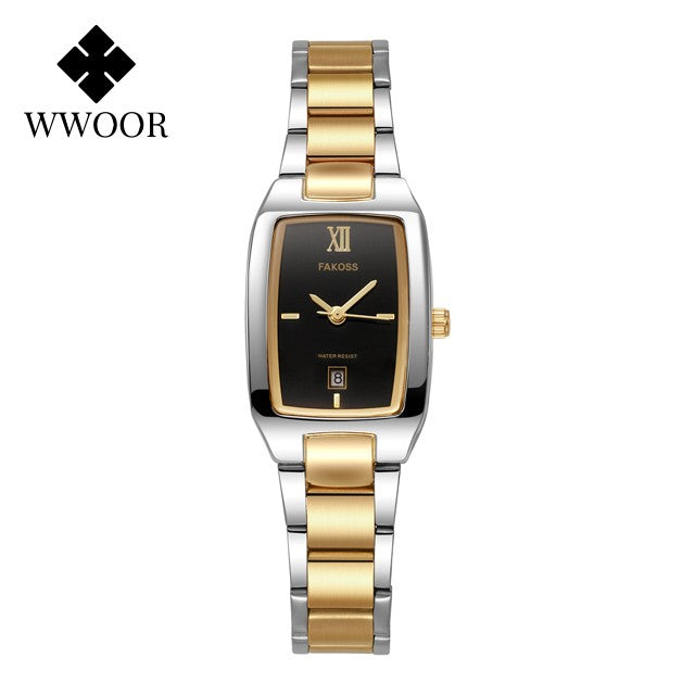 Relógio Feminino WWOOR Luxo Aço Inoxidável com Calendário e 3ATM