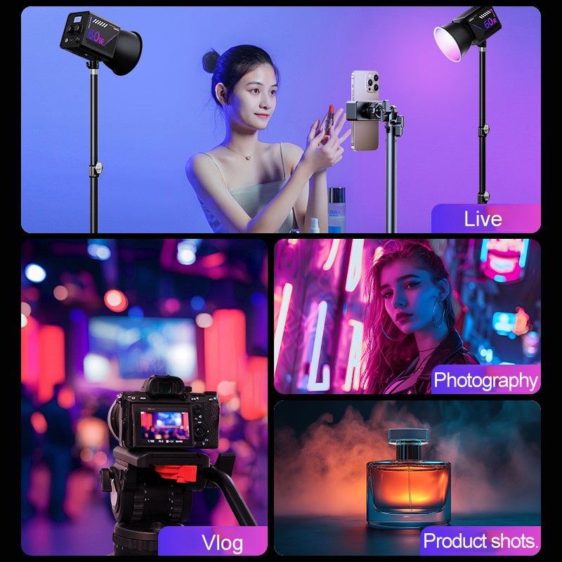 Luz de Vídeo LED RGB Portátil Recarregável 10000mAh para Vlog, Live e Fotos
