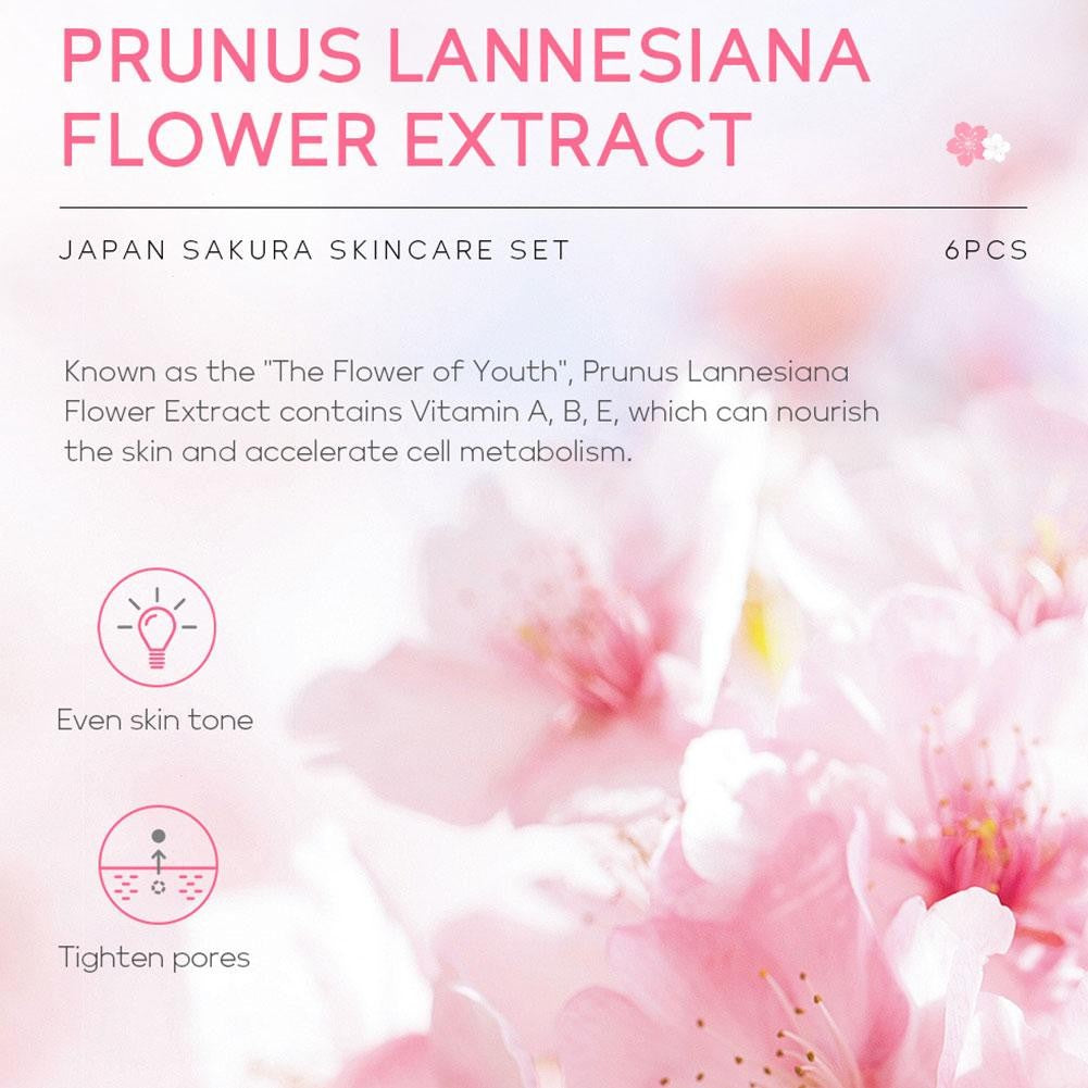 Kit Sakura LAIKOU 6 Itens para Cuidados com a Pele – Limpeza, Sérum, Creme e Protetor Solar Facial