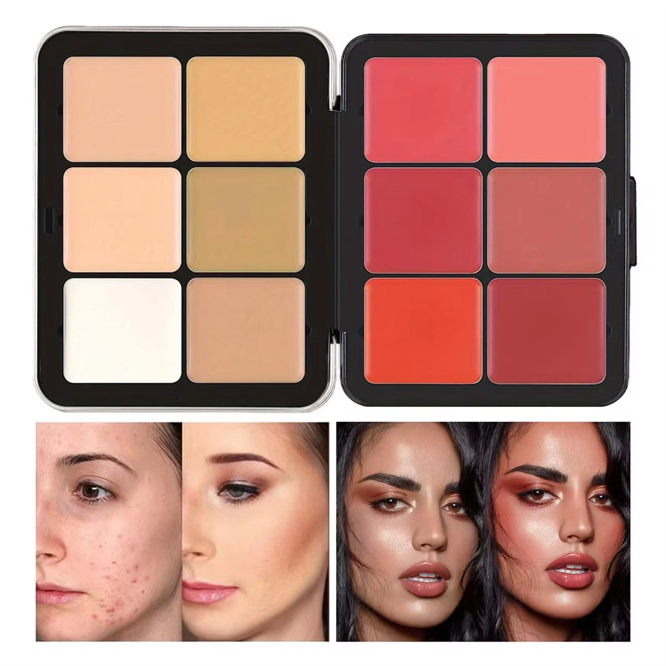 Paleta 12 Cores Creme – Corretivo, Blush e Contorno Matte em Estojo Metálico