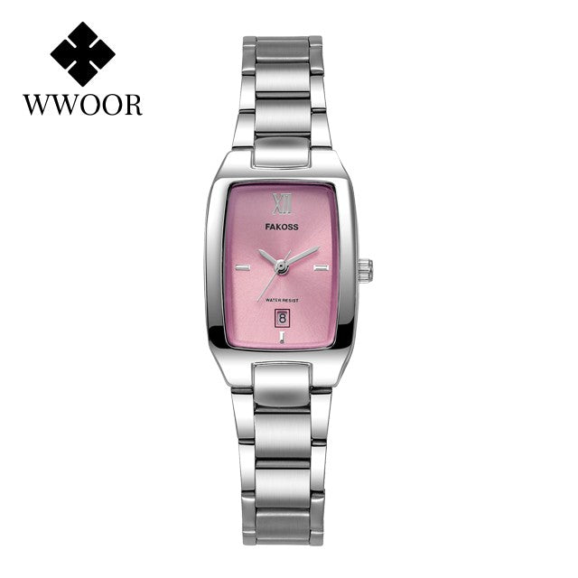 Relógio Feminino WWOOR Luxo Aço Inoxidável com Calendário e 3ATM