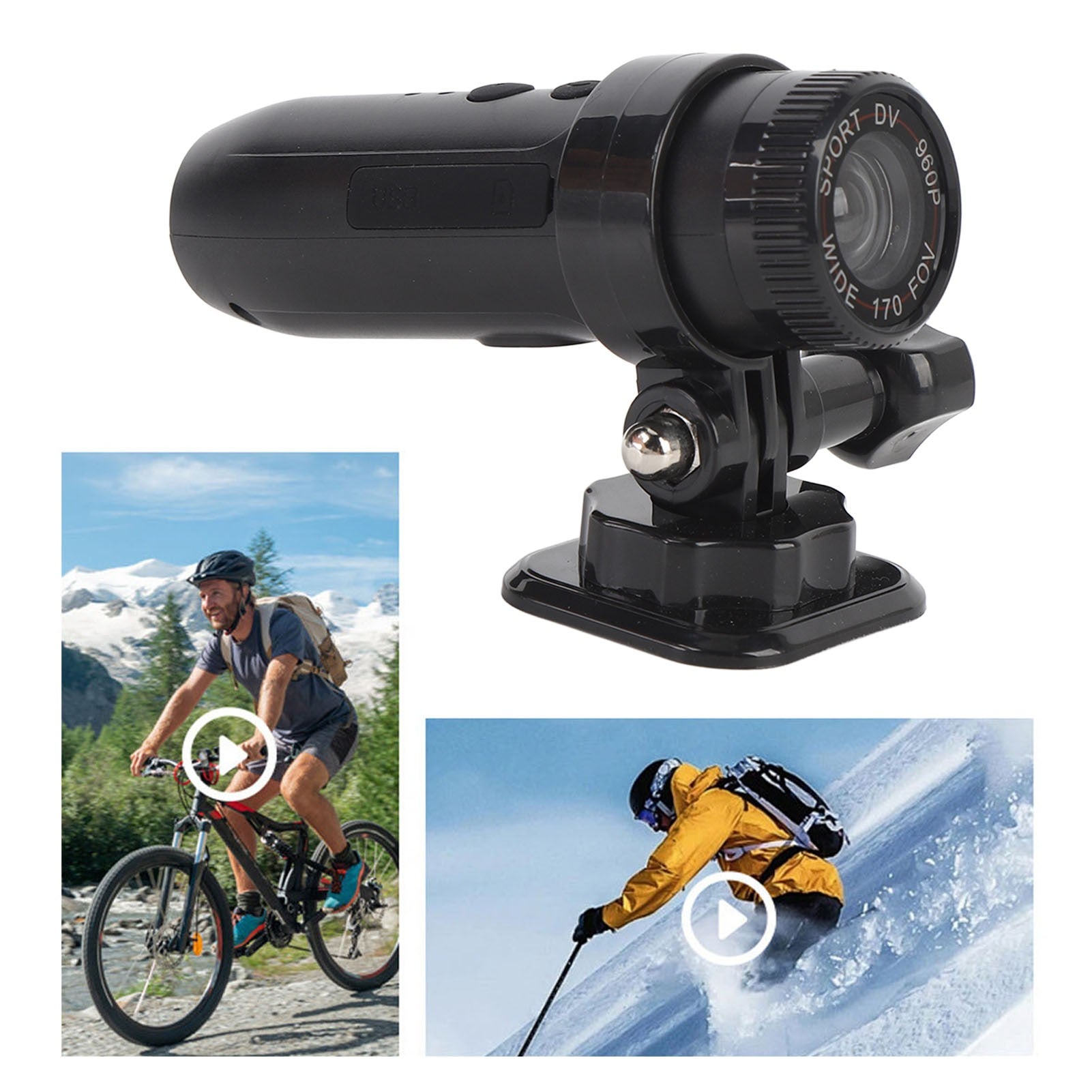 Mini Câmera Esportiva Portátil IP67 170° Grande Angular para Bike e Capacete