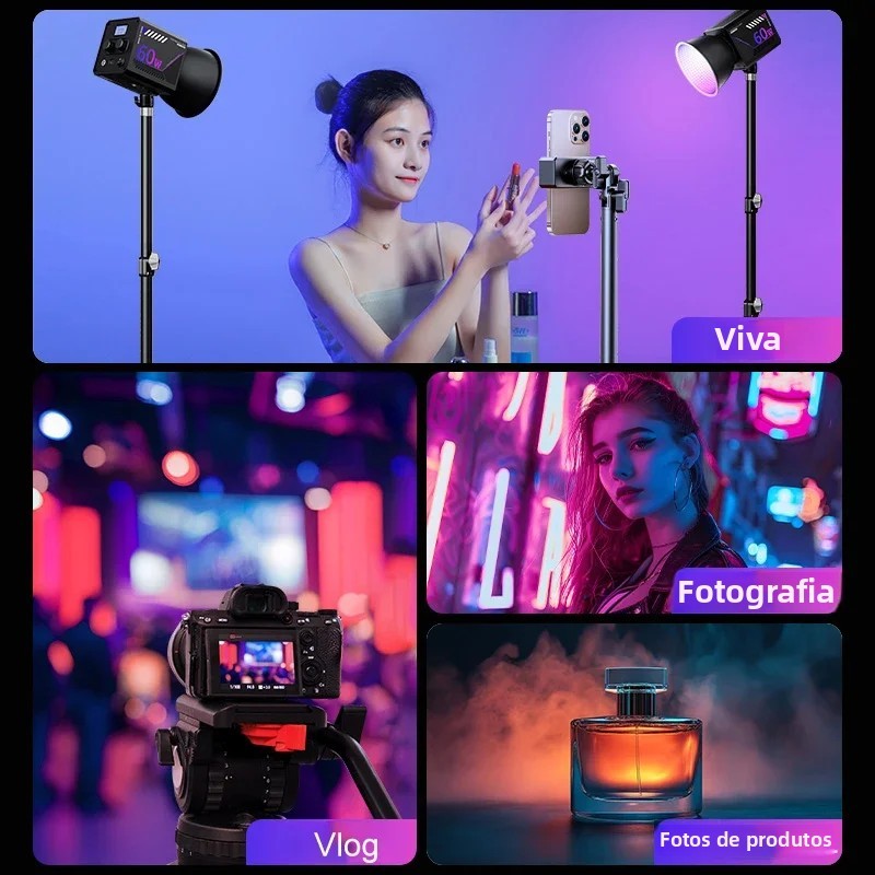 Luz de Vídeo LED RGB Portátil Recarregável 10000mAh para Vlog, Live e Fotos