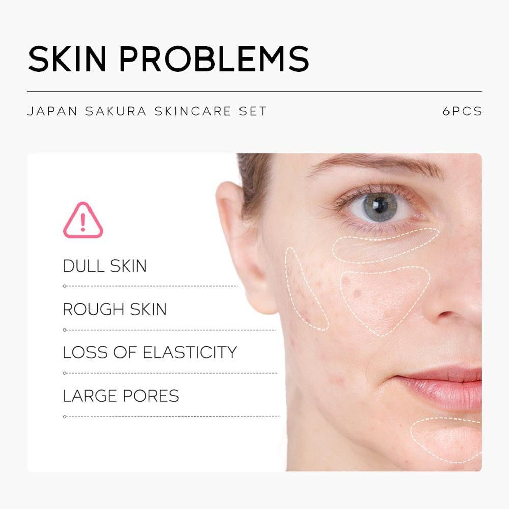 Kit Sakura LAIKOU 6 Itens para Cuidados com a Pele – Limpeza, Sérum, Creme e Protetor Solar Facial