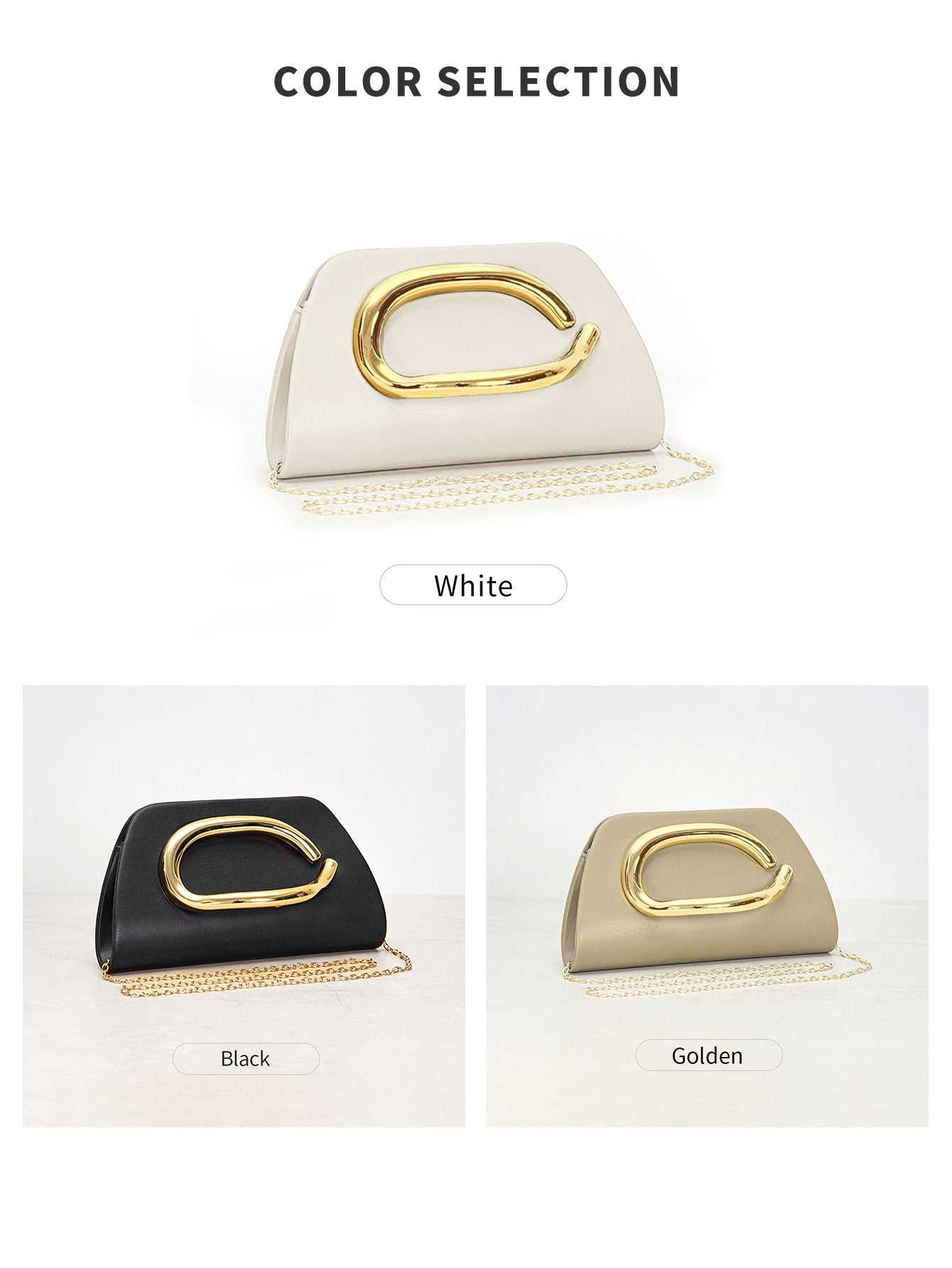 Clutch Feminina Box com Fivela Dourada – Bolsa de Festa Elegante