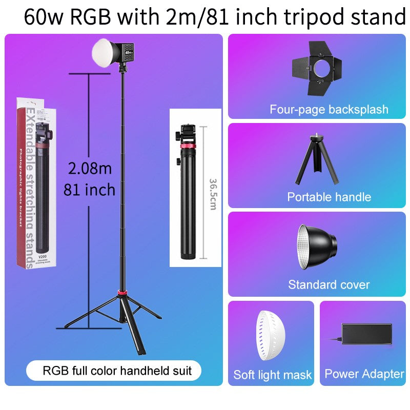 Luz de Vídeo LED RGB Portátil Recarregável 10000mAh para Vlog, Live e Fotos