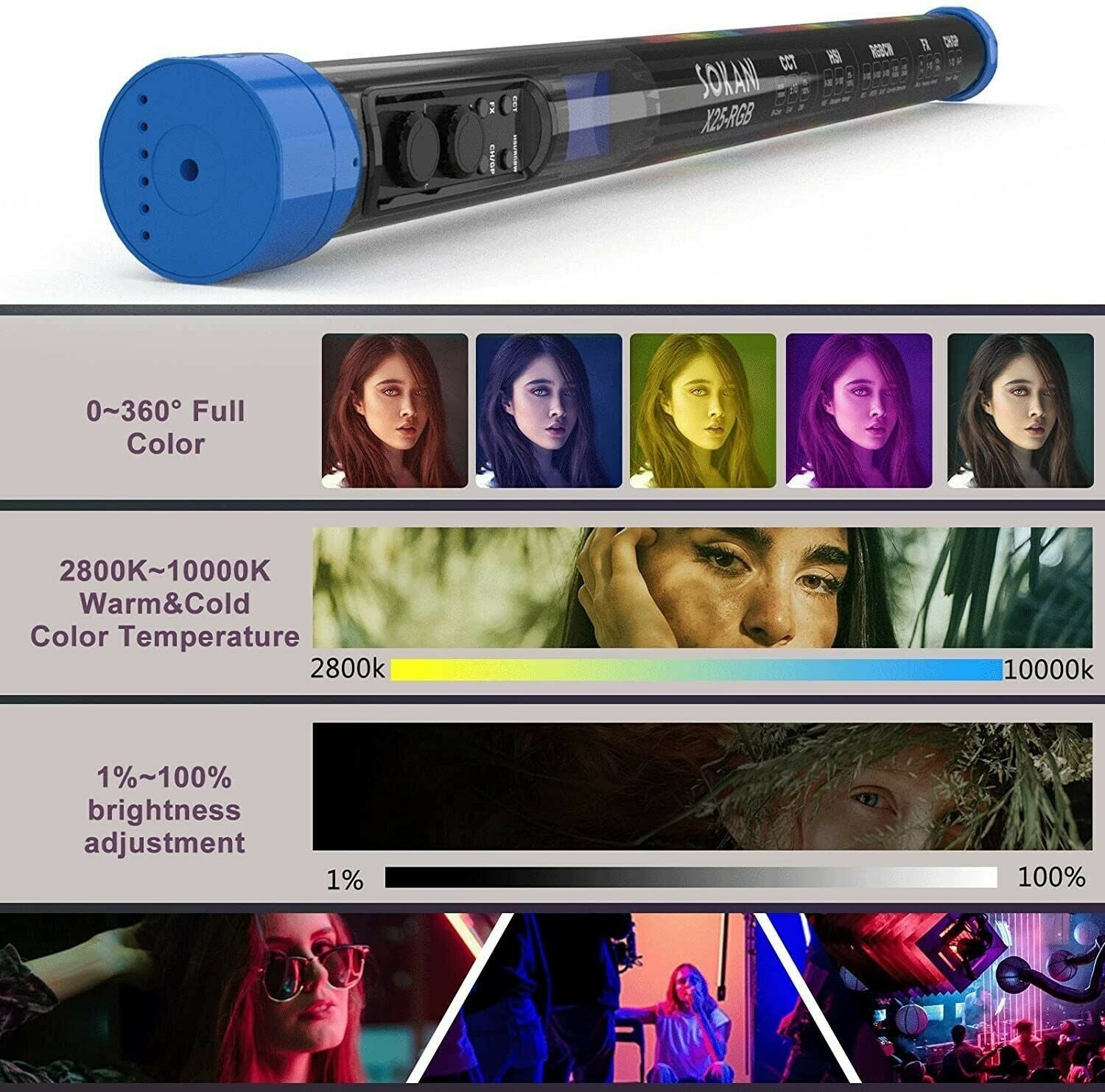 SOKANI X8 / X15 / X25 RGB – Bastão de Luz LED para Foto, Vídeo e Streaming