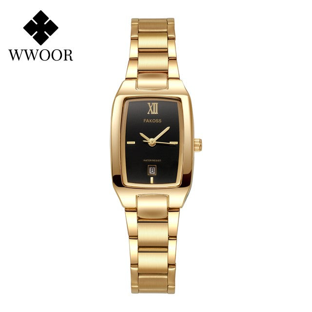 Relógio Feminino WWOOR Luxo Aço Inoxidável com Calendário e 3ATM