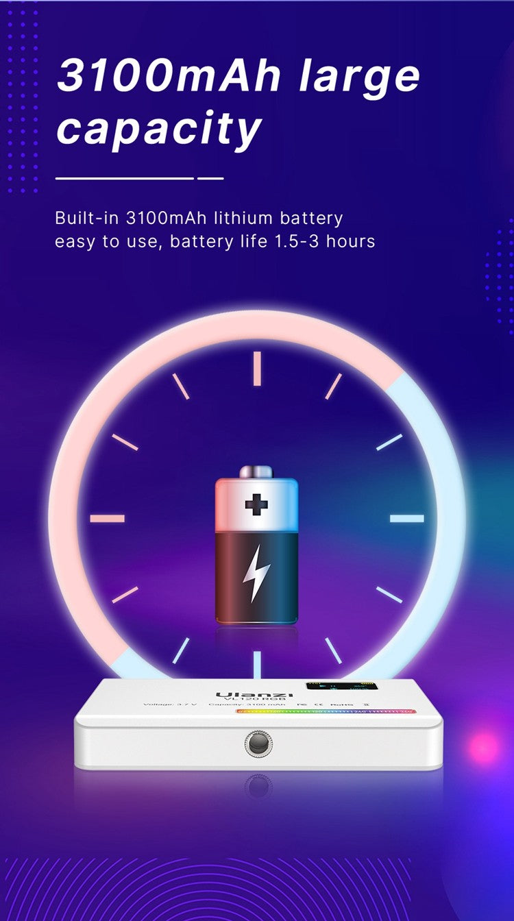 Ulanzi VL120 RGB Luz LED Portátil 2500K–9000K Recarregável para Vídeo e Foto