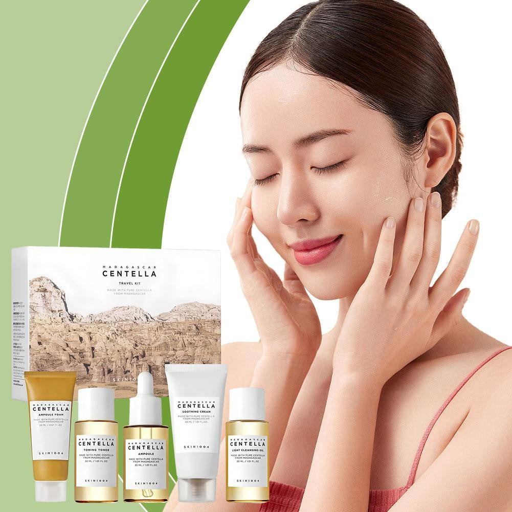 Kit de Viagem Centella Asiática Hidratante – 5 Itens para Cuidados com a Pele, Reduz Secura e Acalma a Pele