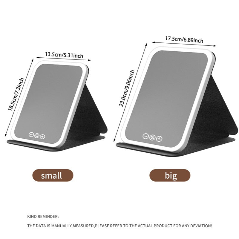 Espelho de Maquiagem LED Dobrável Recarregável com 3 Tons de Luz