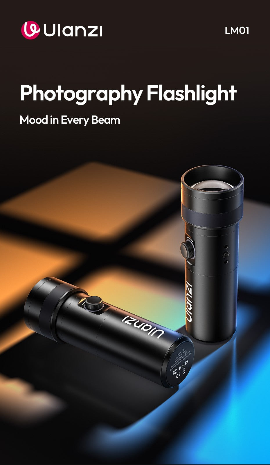 Ulanzi LM01 Luz LED RGB de Projeção com Gobos e Bateria 7500mAh para Vídeo