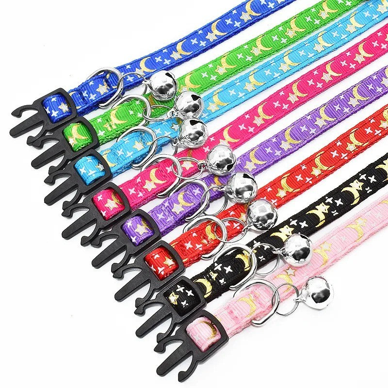 Coleira Personalizada Pet com Estrela e Lua + Plaquinha Gravada e Sino