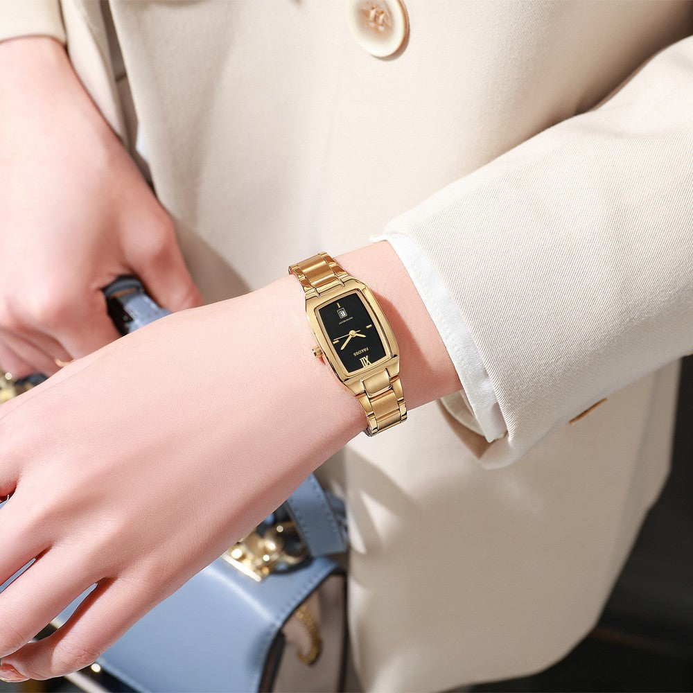 Relógio Feminino WWOOR Luxo Aço Inoxidável com Calendário e 3ATM