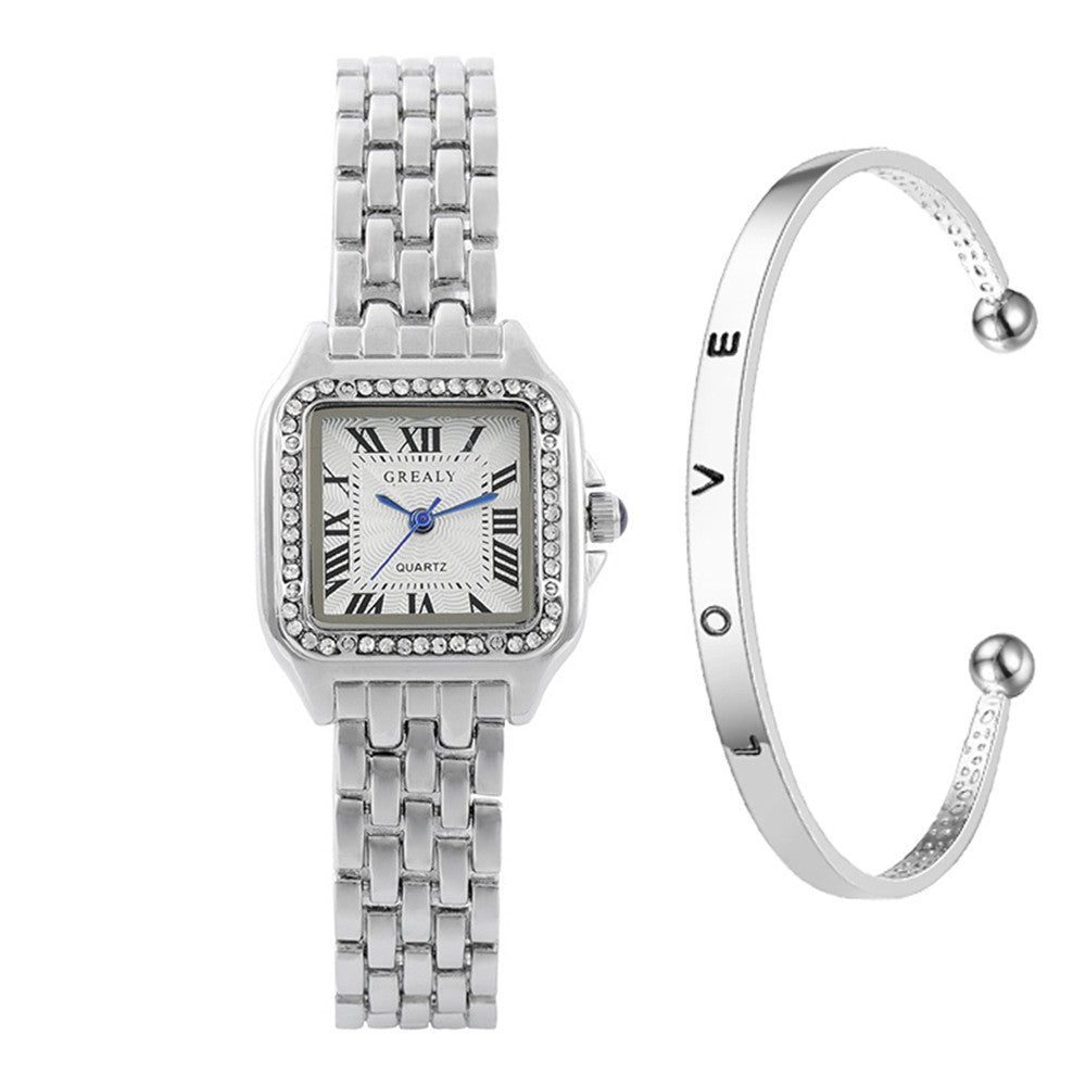 Relógio Feminino Luxo Quadrado Dourado com Números Romanos