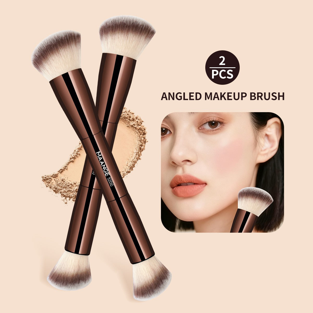 Pincel de Maquiagem Dupla Face MAANGE – Base, Corretivo, Blush e Contorno