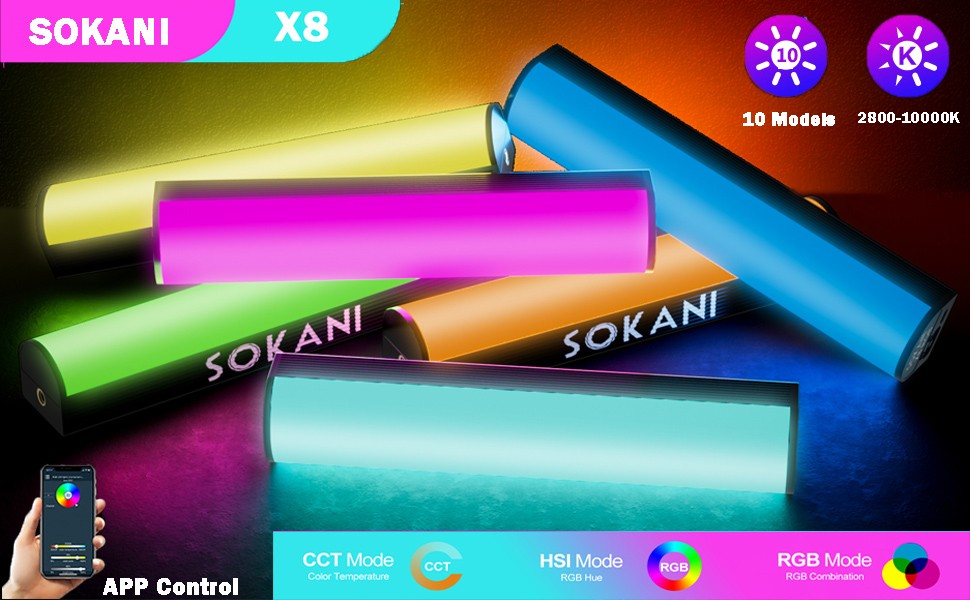 SOKANI X8 / X15 / X25 RGB – Bastão de Luz LED para Foto, Vídeo e Streaming