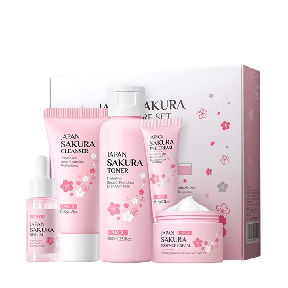 Kit Sakura LAIKOU 3 ou 5 Peças – Cuidados com a Pele, Sérum, Tônico, Creme Facial e Creme para Olhos