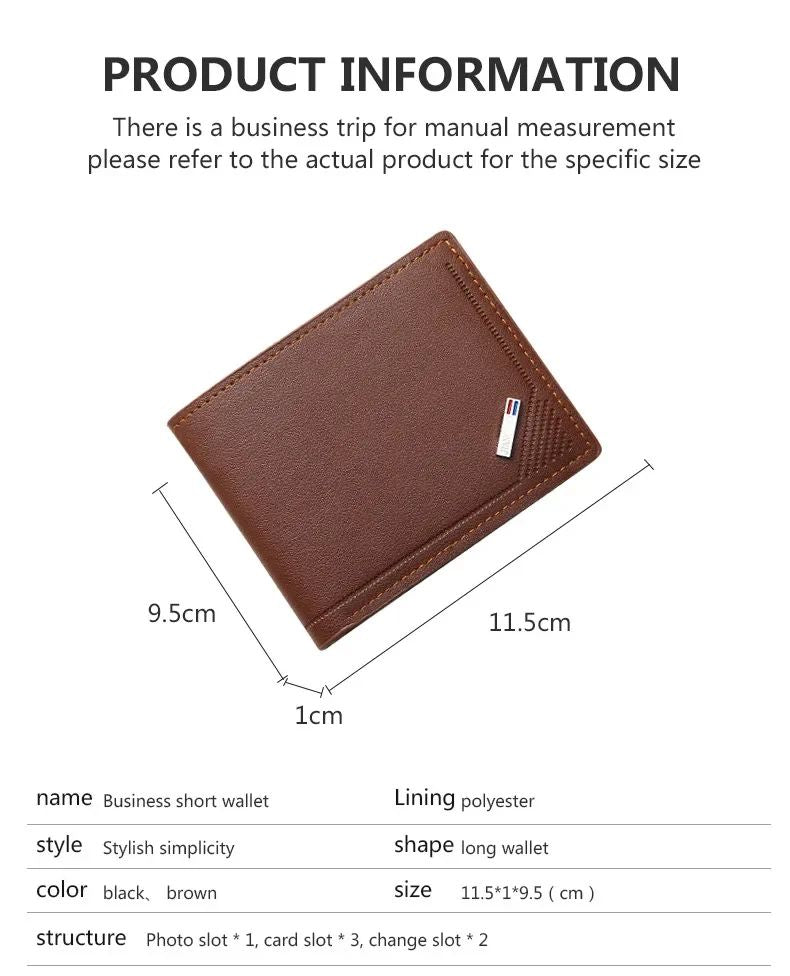 Carteira Masculina Slim em Couro PU Dobrável Minimalista