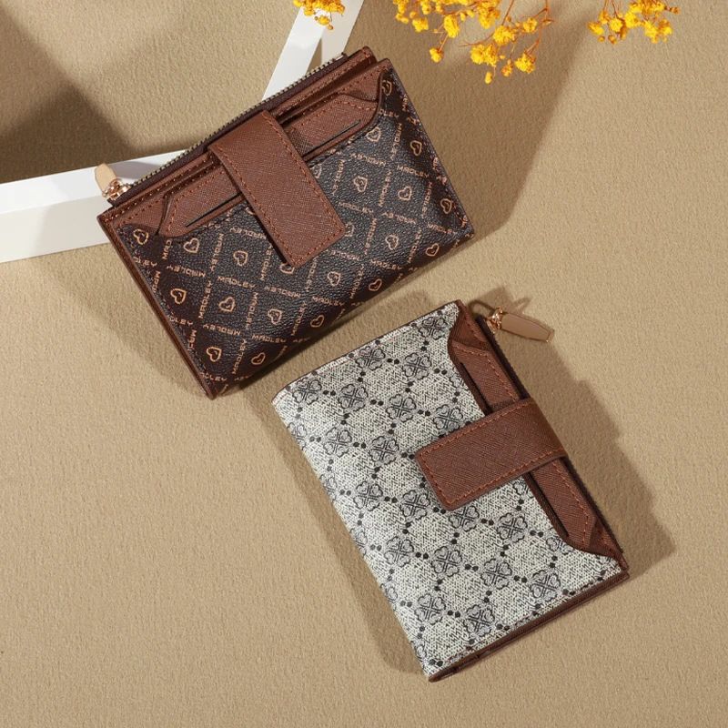 Carteira Feminina Vintage Compacta com Zíper e Porta-Moedas