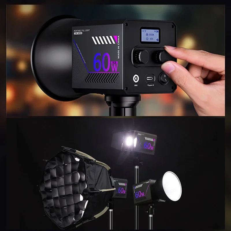 Luz de Vídeo LED RGB Portátil Recarregável 10000mAh para Vlog, Live e Fotos