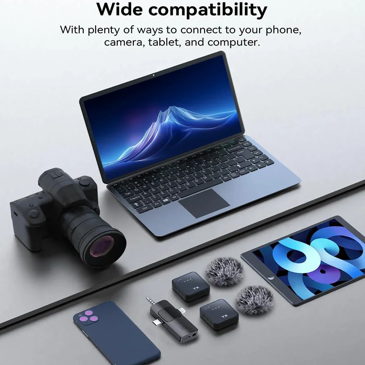 Microfone Lapela Sem Fio 3 em 1 para iPhone, Android e Câmera – Alta Qualidade