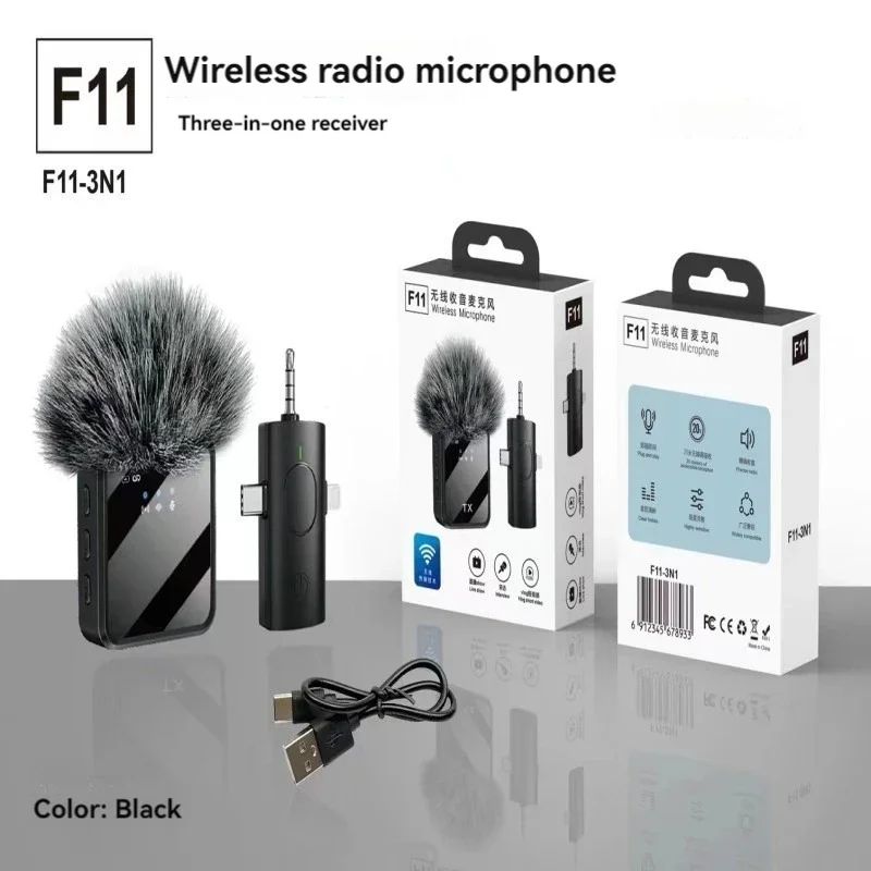 Microfone Lapela Sem Fio 3 em 1 para iPhone, Android e Câmera – Alta Qualidade