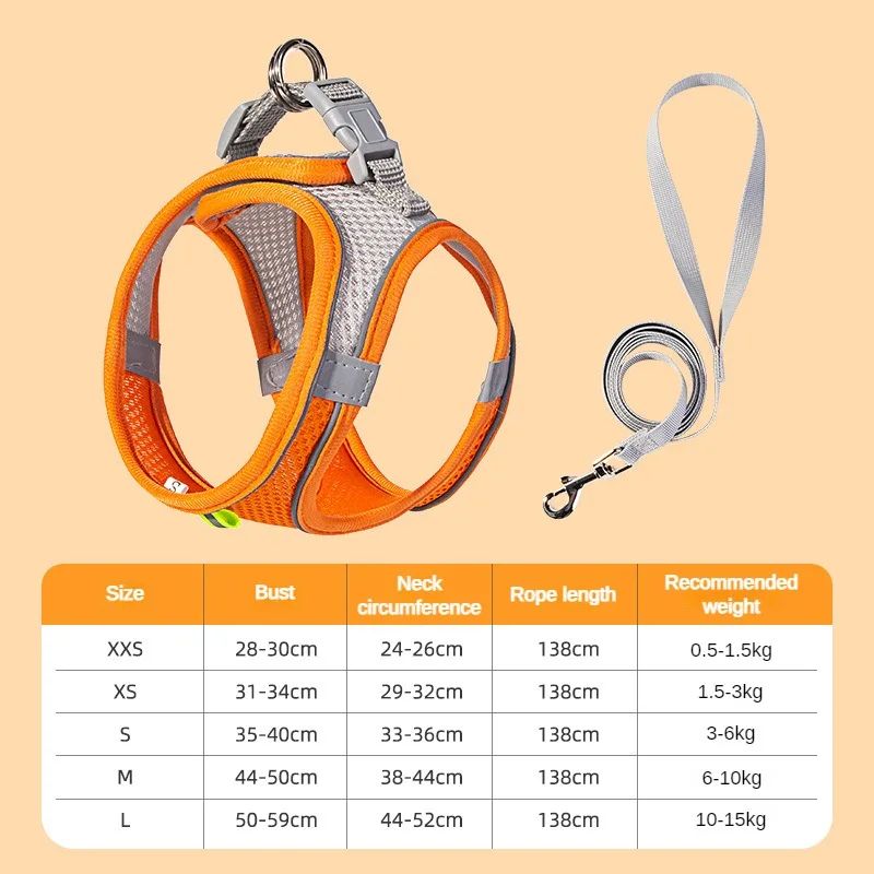 Peitoral Colete Pet Ajustável com Guia – Respirável, Refletivo e Seguro