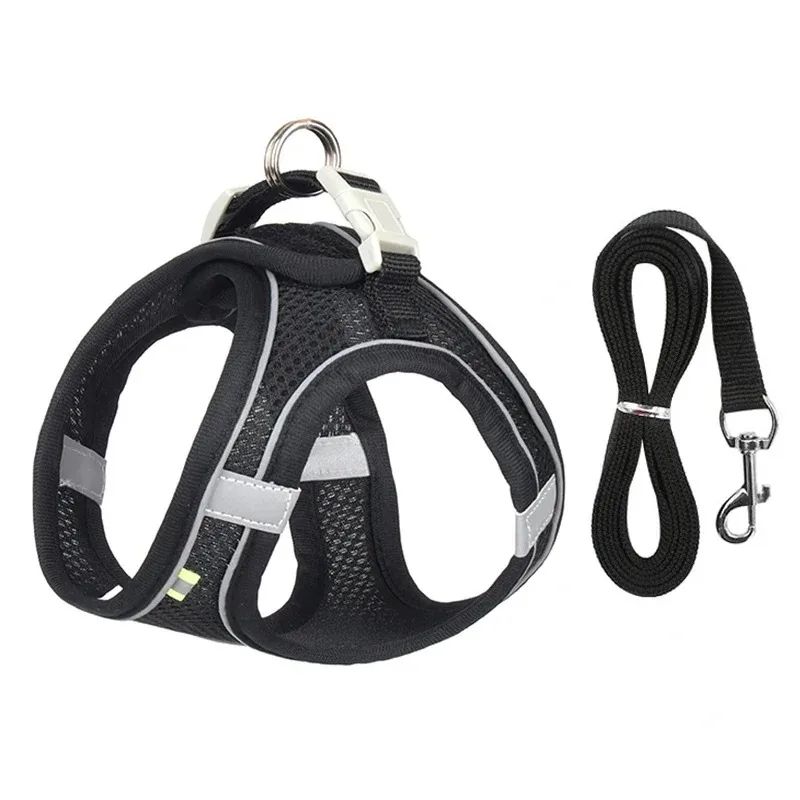 Peitoral Colete Pet Ajustável com Guia – Respirável, Refletivo e Seguro