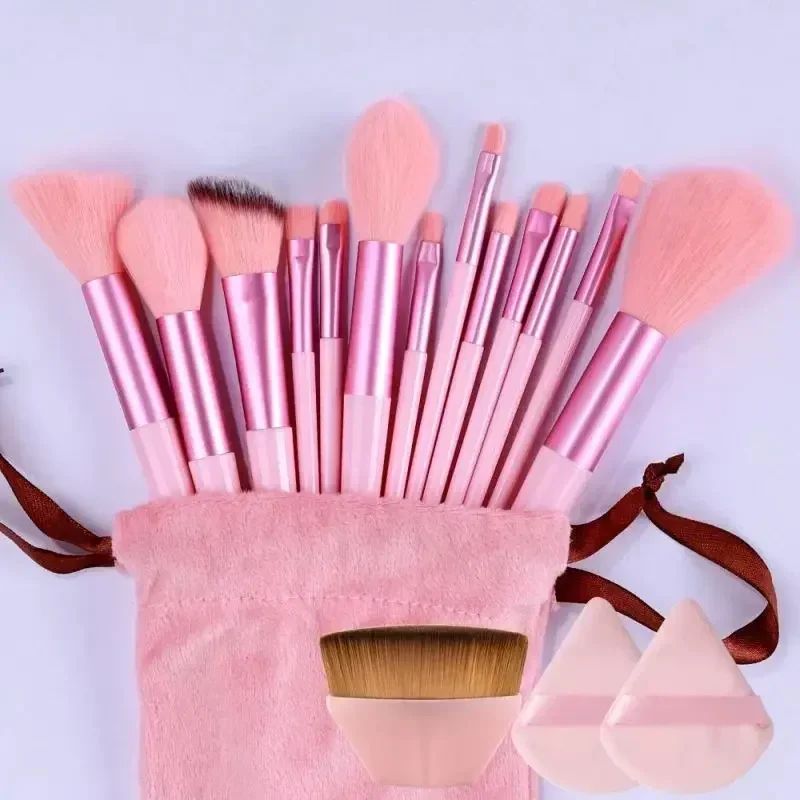 Kit Profissional de Pincéis de Maquiagem com Esponja e Necessaire – 13 a 16 Peças